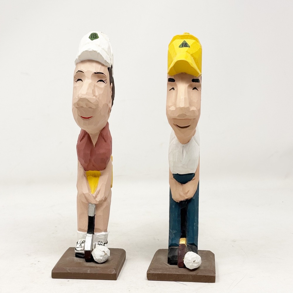 Peepers Golfers His and Hers Caricature Figurine Set Eye Glass Holders Vintage